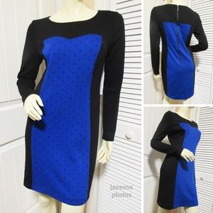 NWT Y2K Kensie Sheath Bodycon Dress S Long Sleeve Color Block Blue Black Retro